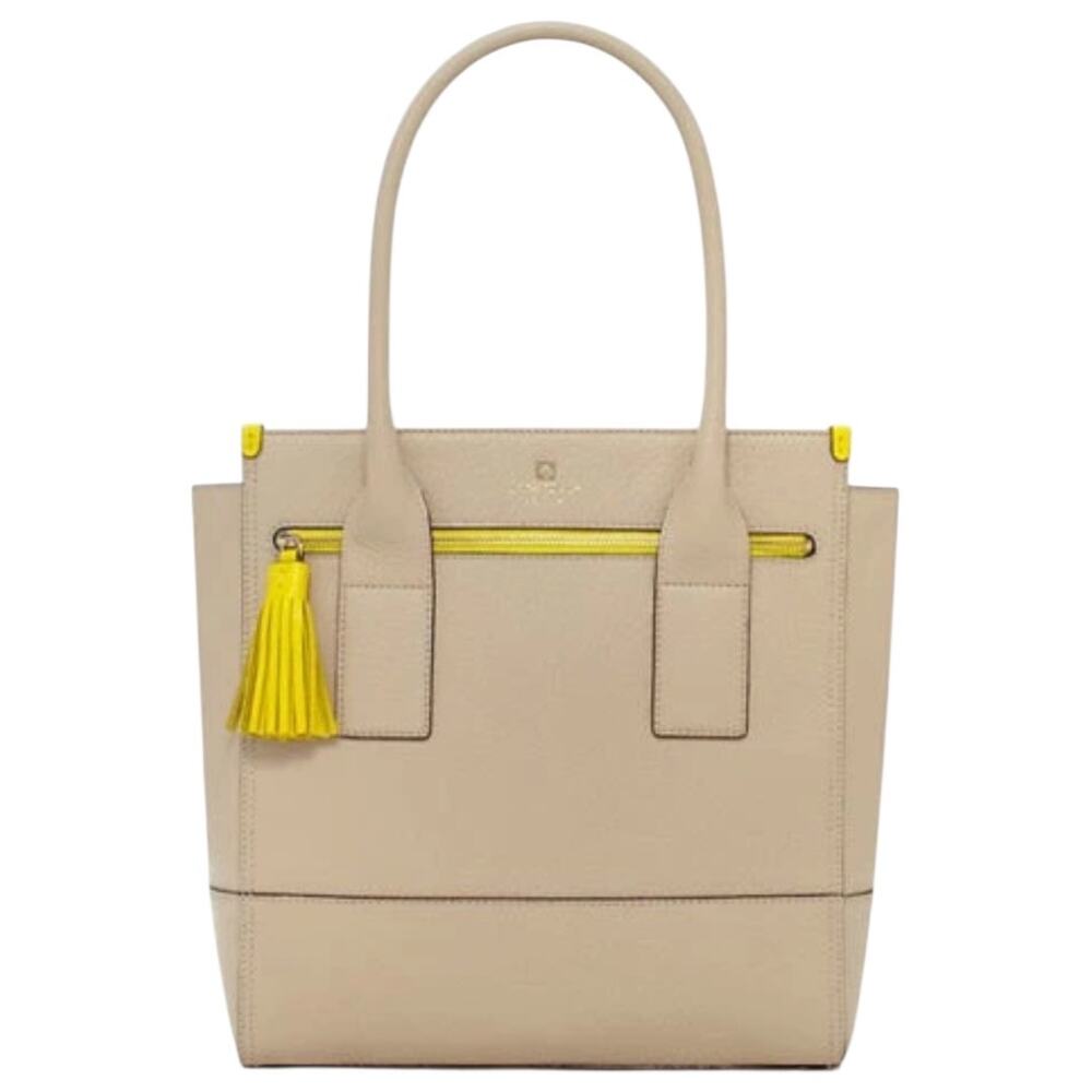 Kate Spade Southport Avenue Linda Large Leather Tote Sand Pearl Yellow Work Bag
